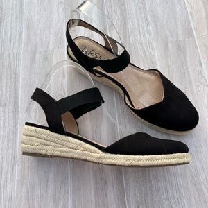 Life Stride Black Espadrille Wedge Shoes